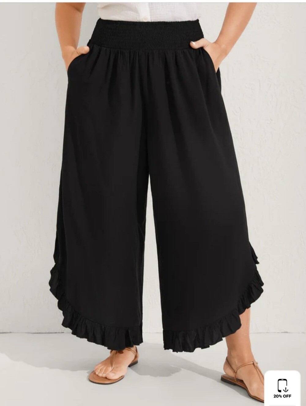 BloomChic Black Ruffle-Hem Wide Leg Pants